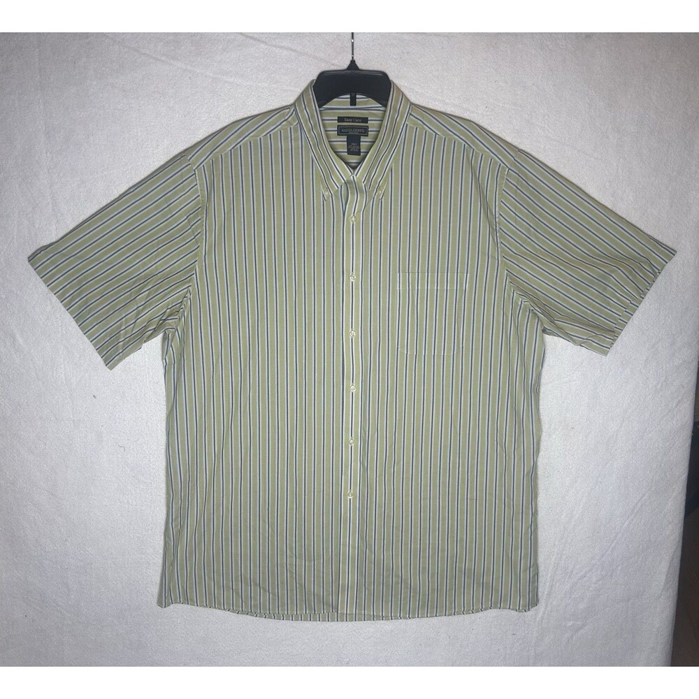 Saddlebred Tall Man Easy Care Men’s 2XLT Green/Blue/White Striped Button-Up
